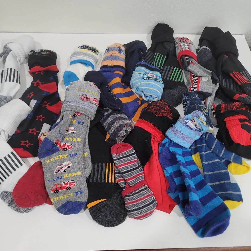Boys Socks Lot‎ Assorted Patterns Fire Truck Stripes Athletic Crew Ankle Socks